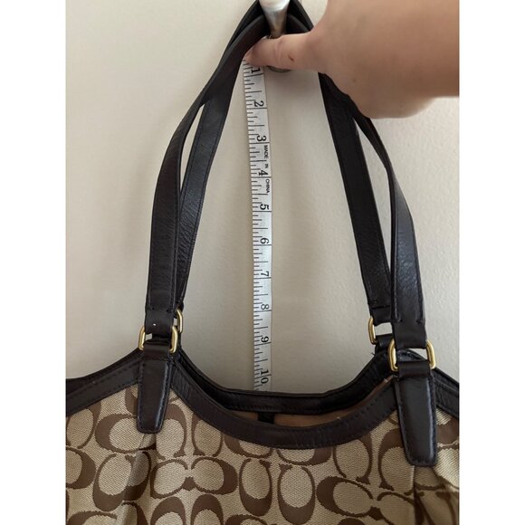 Coach Y2K Devin Signature Stripe Canvas & Leather Tote Shoulder Bag Brown/Green - Picture 7 of 15